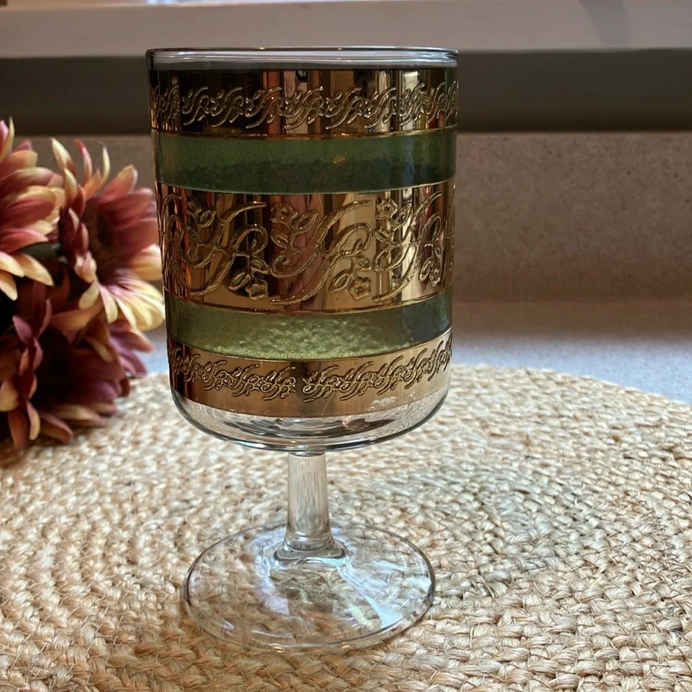 Vintage Culver Starlyte Green Wine/Water Glass Goblet